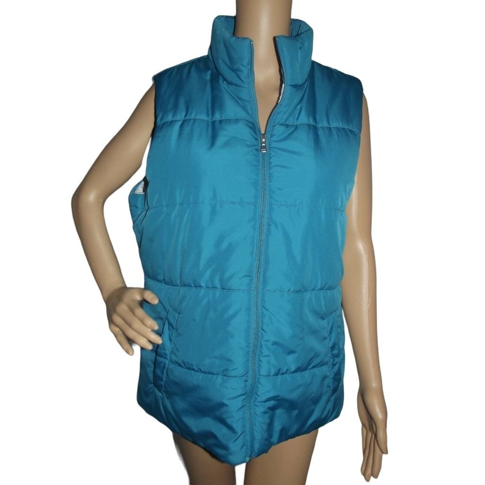 Made For Life Size Large Tall Turquoise Blue Puffer Vest LT sleeveless insulated